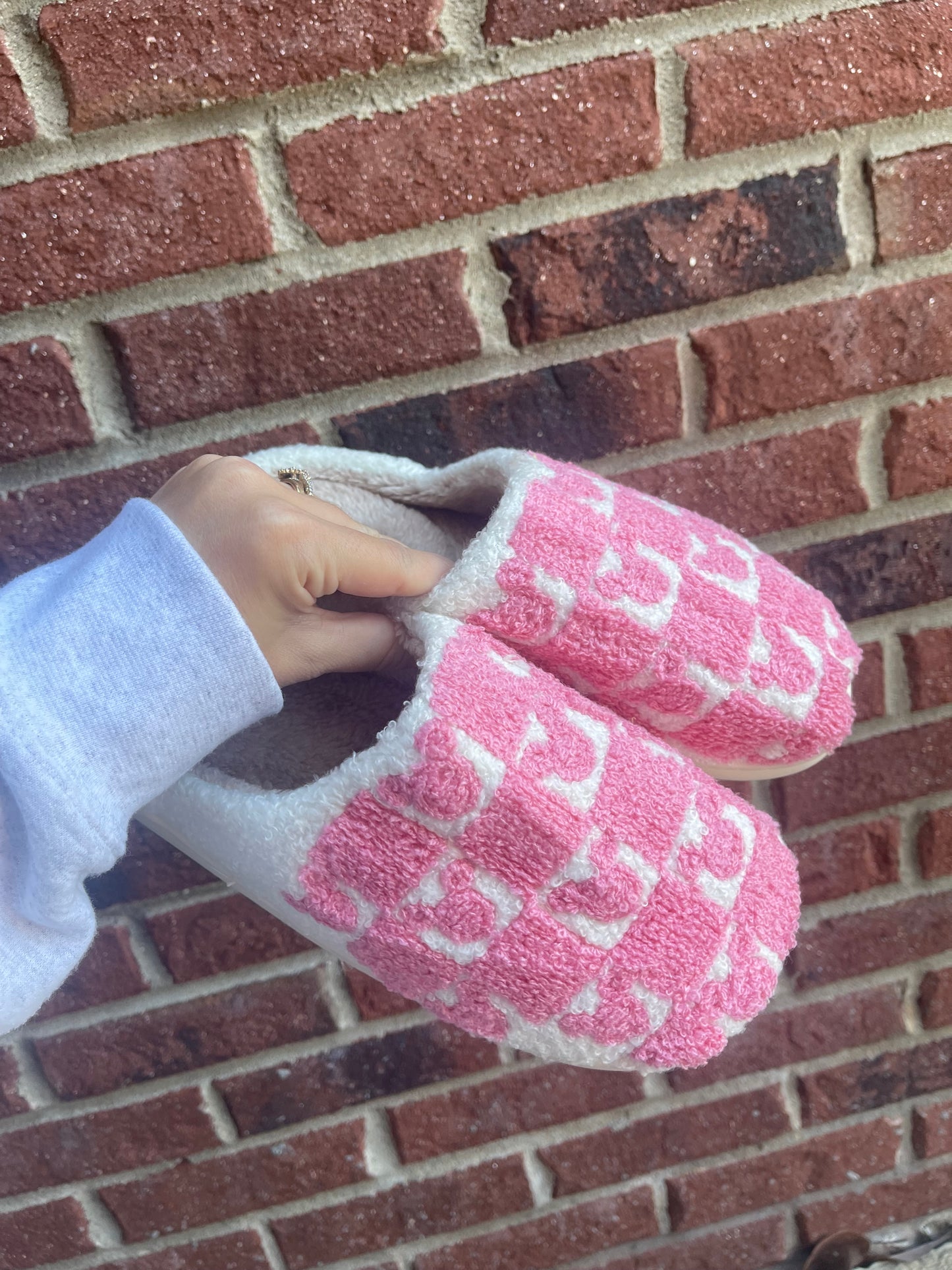 PINK CHECKERED house slippers