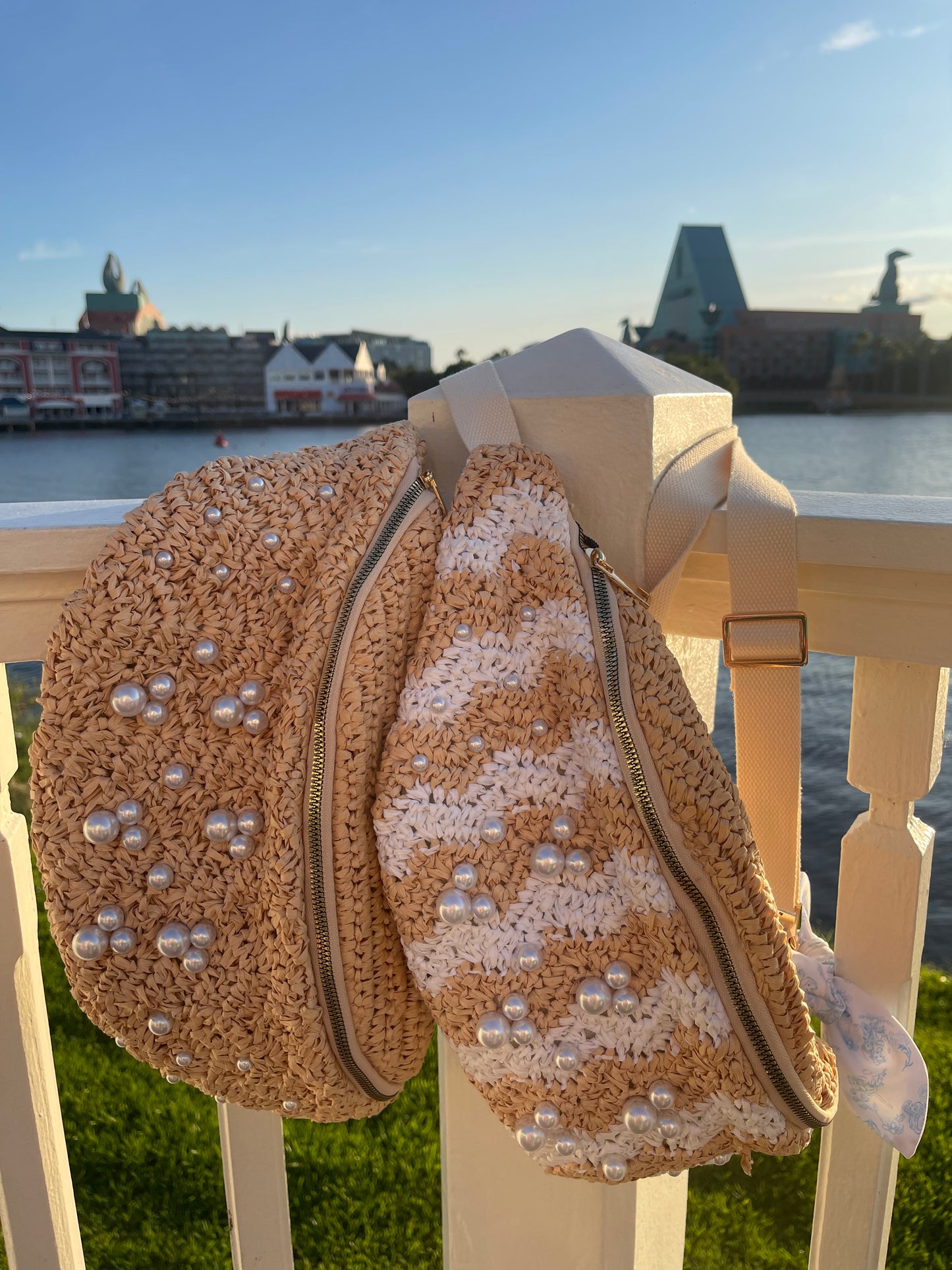 Woven Straw Pearl Jumbo Fanny