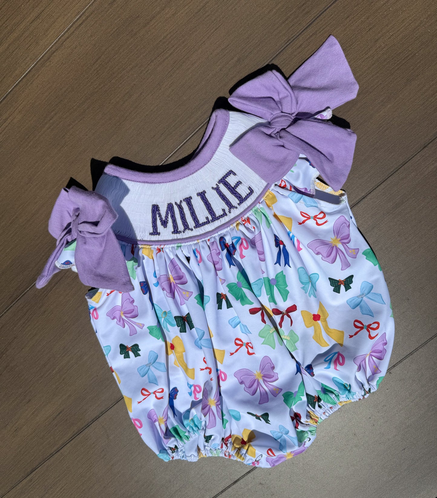 Pre order: 12 week PRODUCTION NAME SMOCK: Baby Bow Bubble