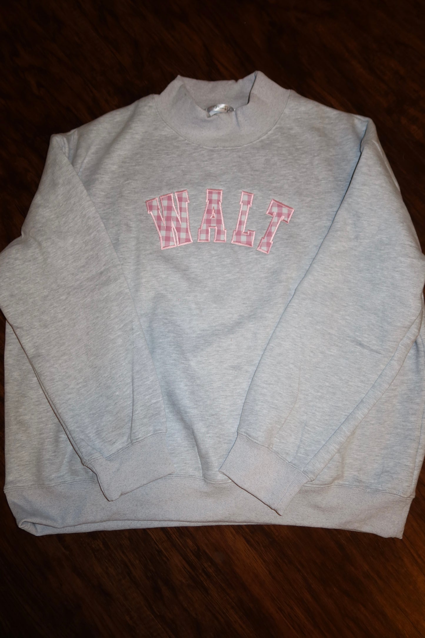 GREY: Pink Gingham Walt Mock-neck