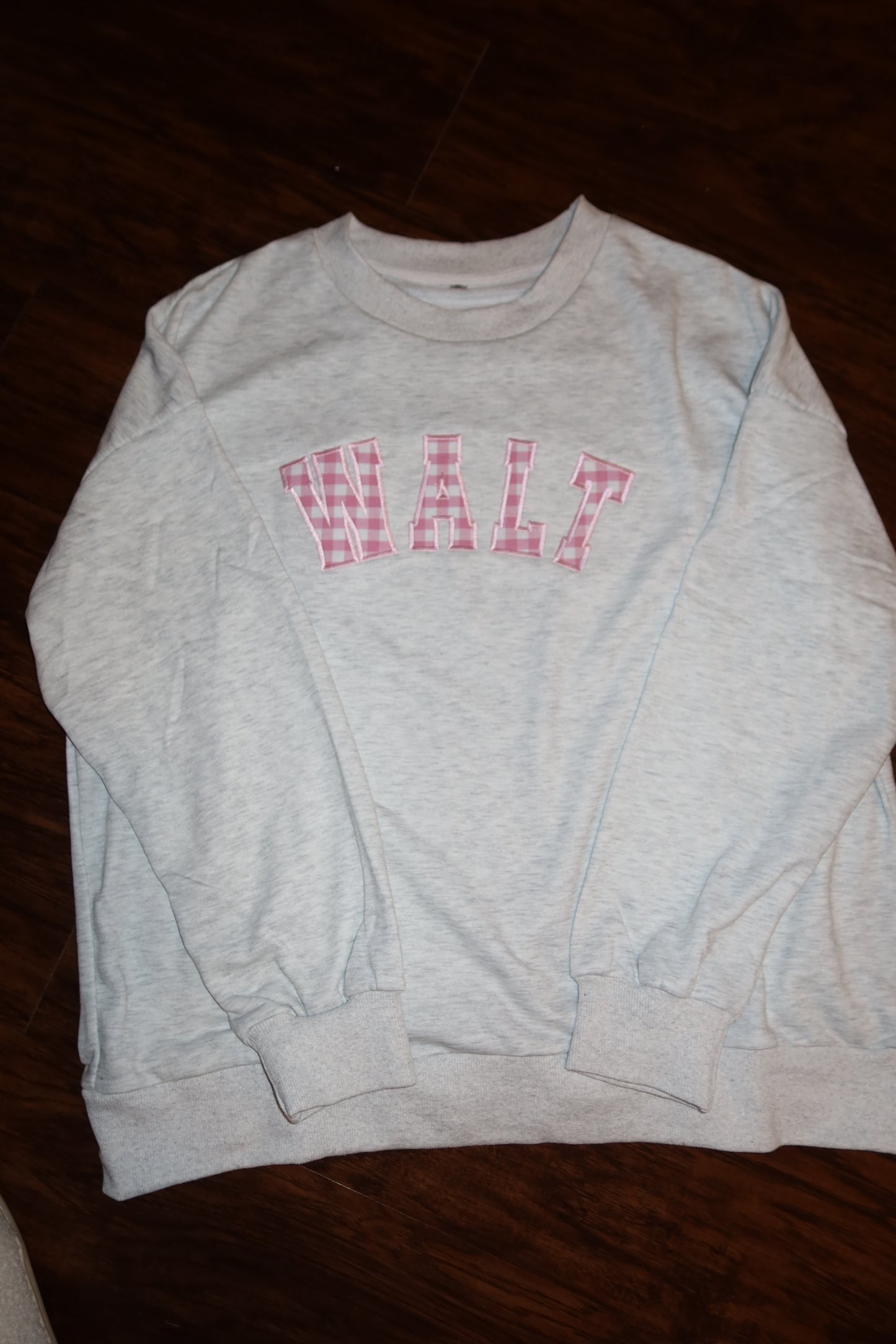 Grey Regular Crewneck: Pink Gingham