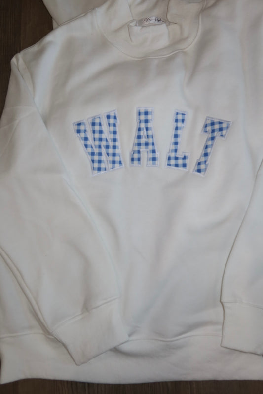 White with Blue Gingham MOCKNECK