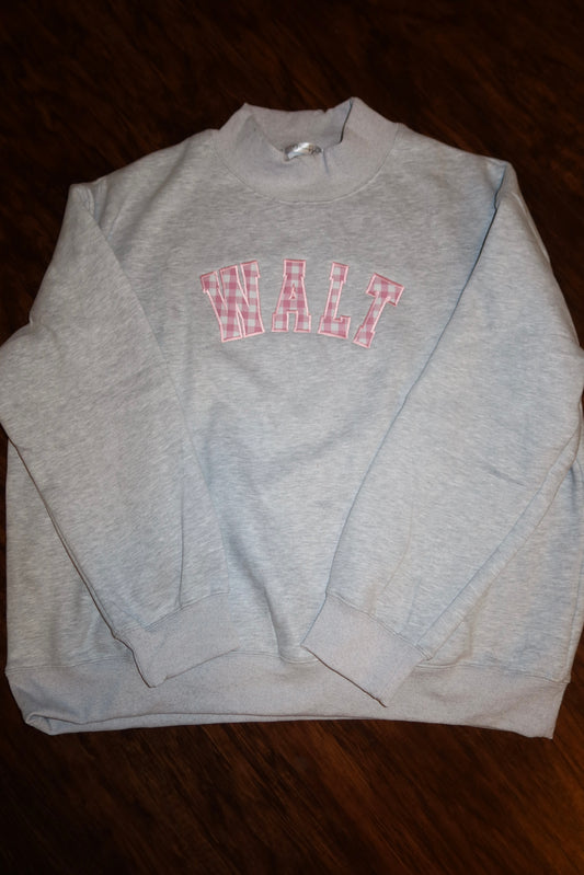 GREY: Pink Gingham Walt Mock-neck
