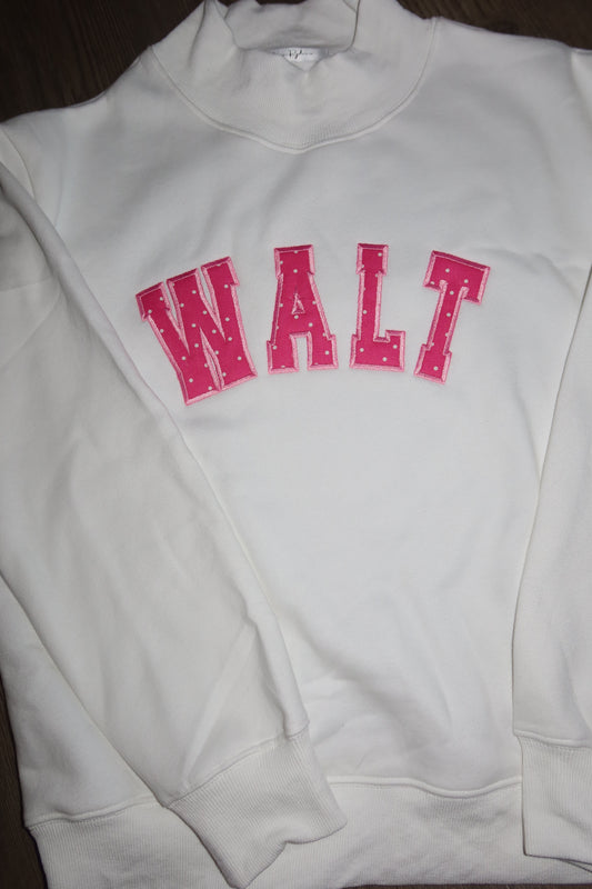 White with Pink Polka Dots MOCKNECK